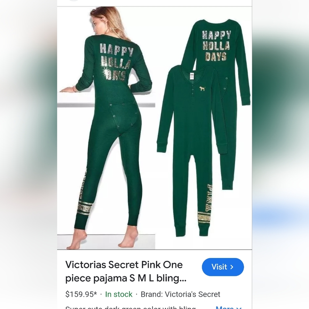 VS Pink Green w/ Silver bling Onesie "HAPPY HOLLA DAYS" Sz Sm